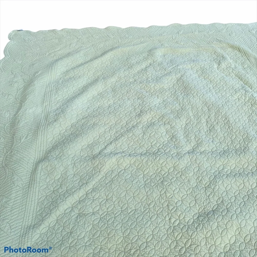Restoration Hardware King Bedding Quilt Green White Heavyweight Reversible